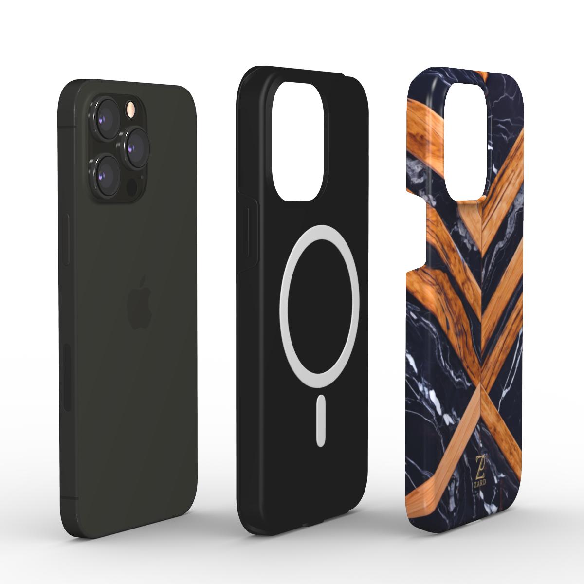 Phone tough case (MagSafe): Marble Cross Wood Mirror
