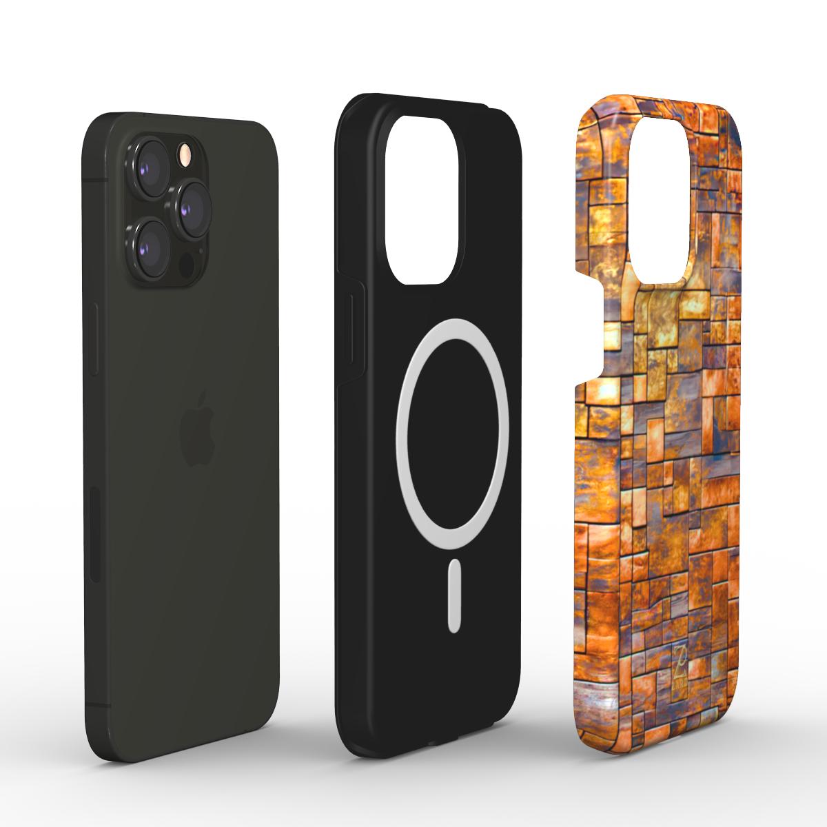 Phone tough case (MagSafe): Brass Rustic Blocks