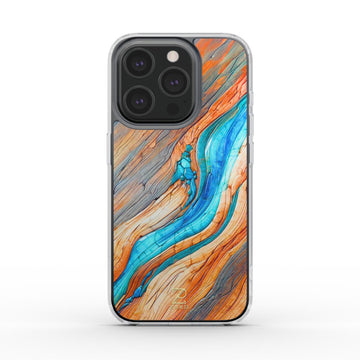 Phone clear case: Azure Flow Rustic Timber