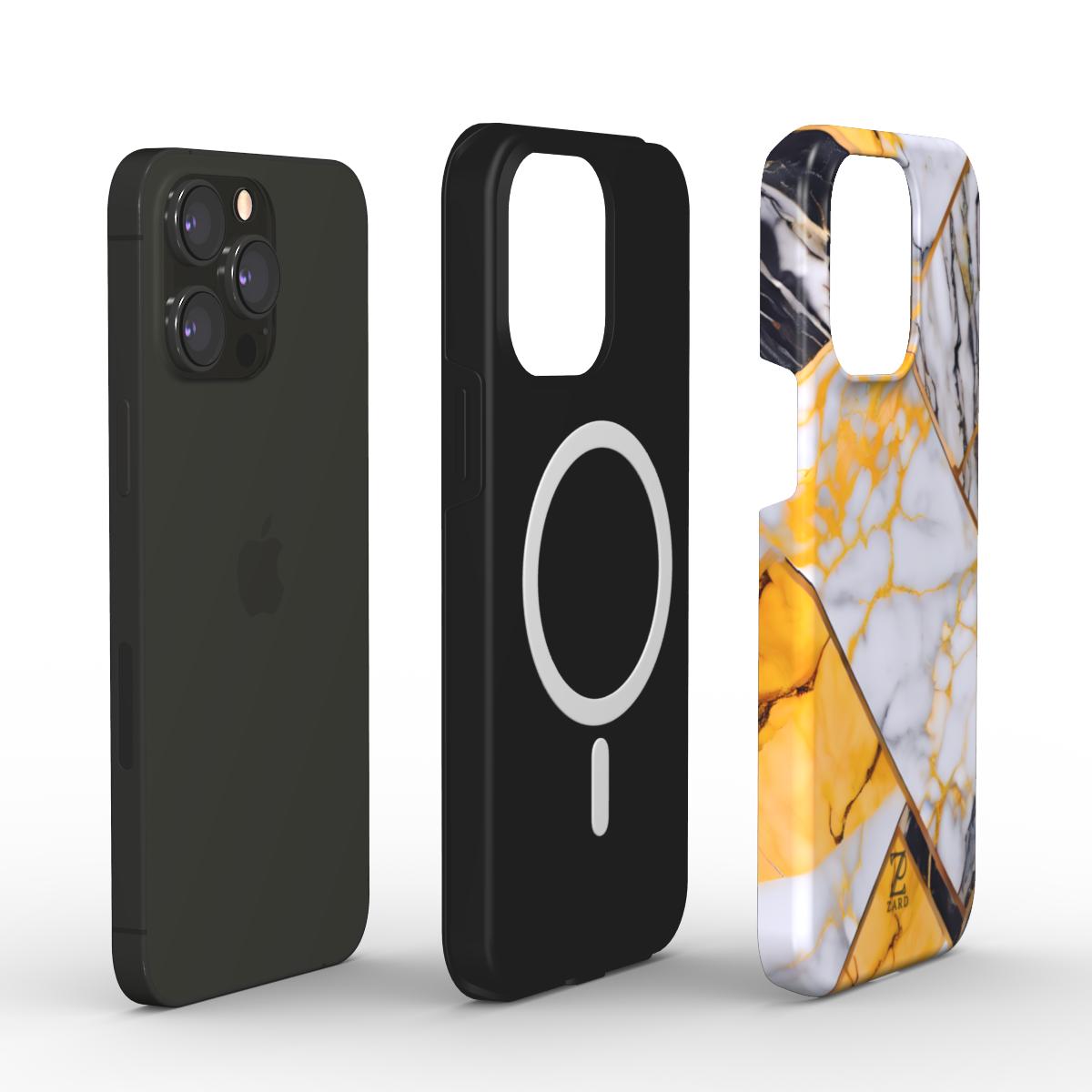Phone tough case (MagSafe): Yellow Grayscale Struct Marble