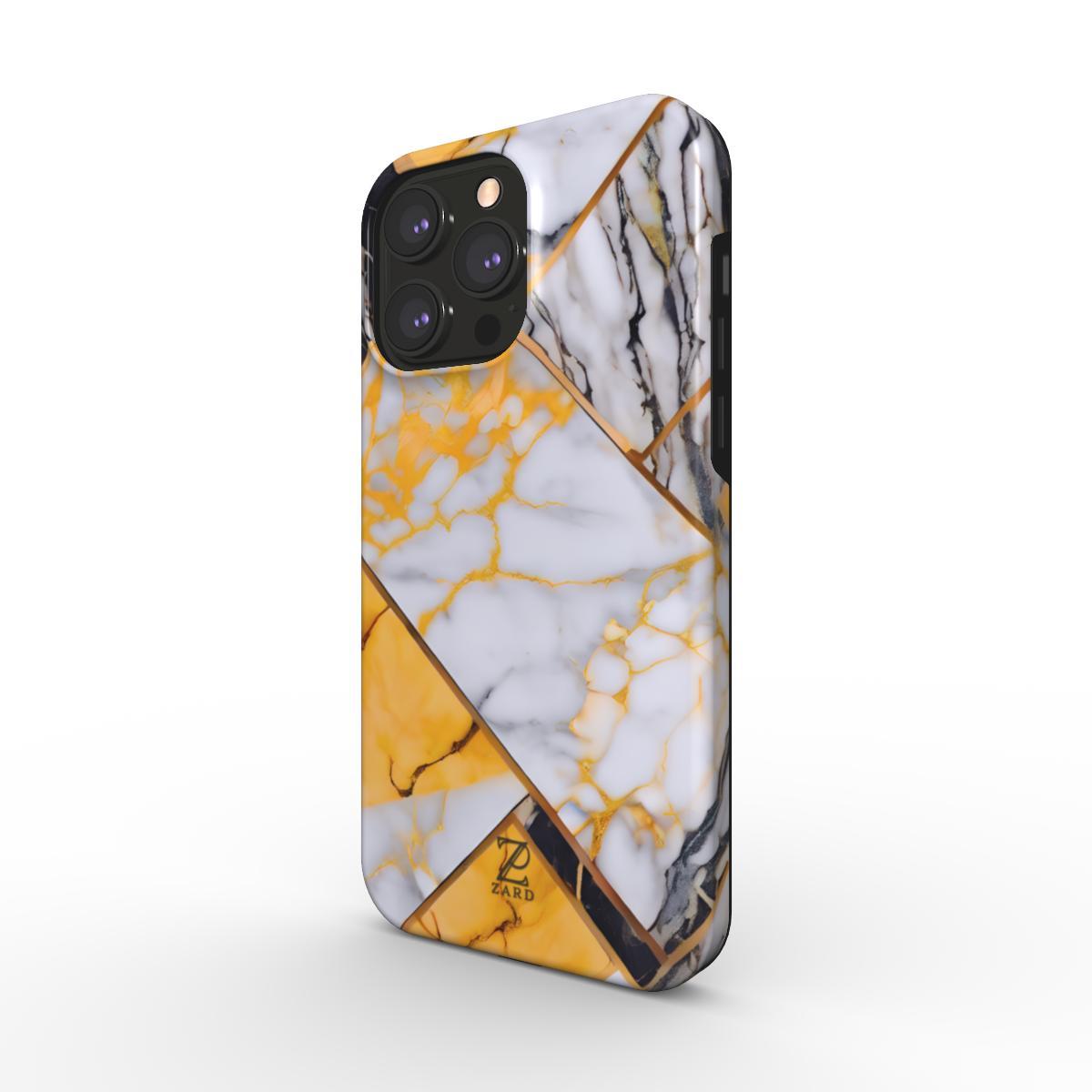 Phone tough case (MagSafe): Yellow Grayscale Struct Marble