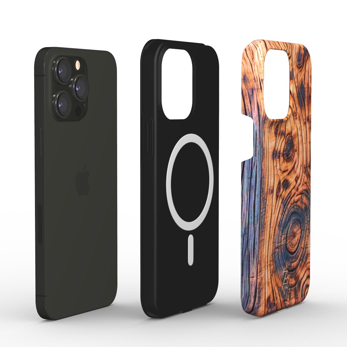 Phone tough case (MagSafe): Charcoal Rustic Wood