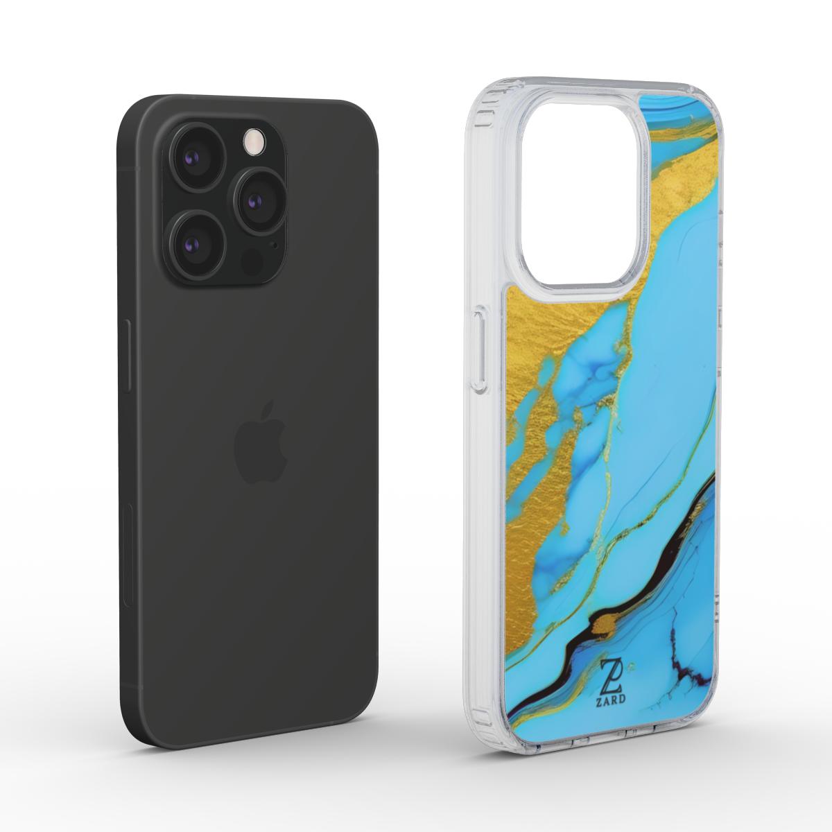 Phone clear case: Azure Golden Marble