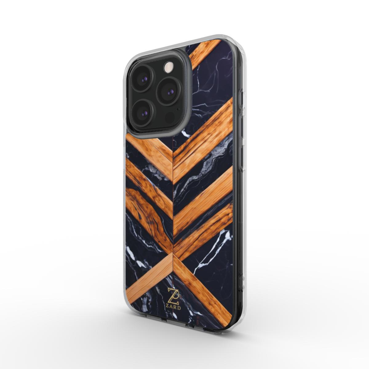 Phone clear case (MagSafe): Marble Cross Wood Mirror