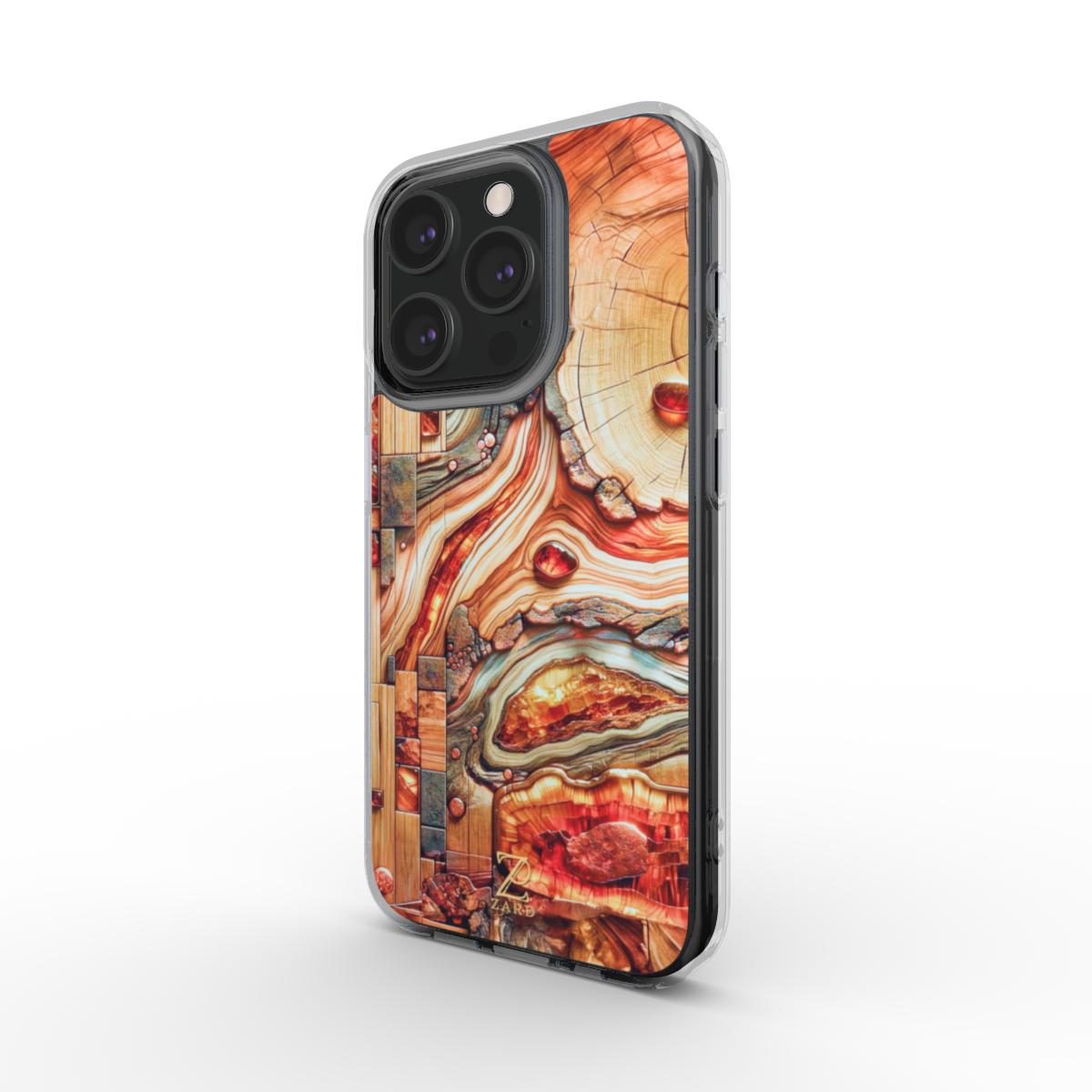 Phone clear case (MagSafe): Amber Mosaic Timber