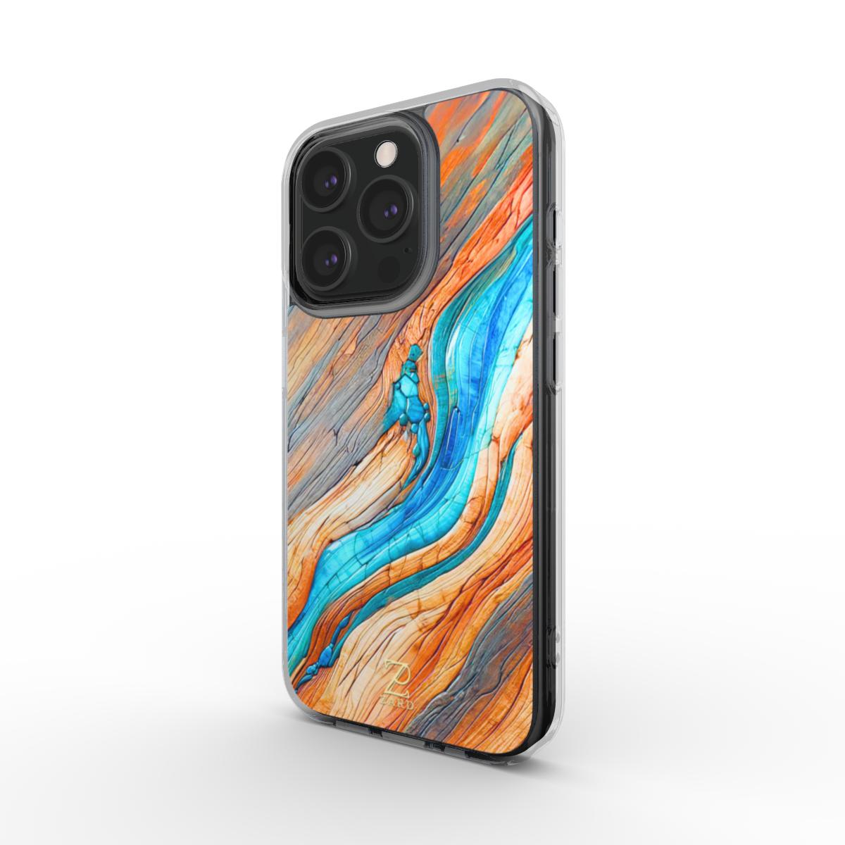 Phone clear case (MagSafe): Azure Flow Rustic Timber