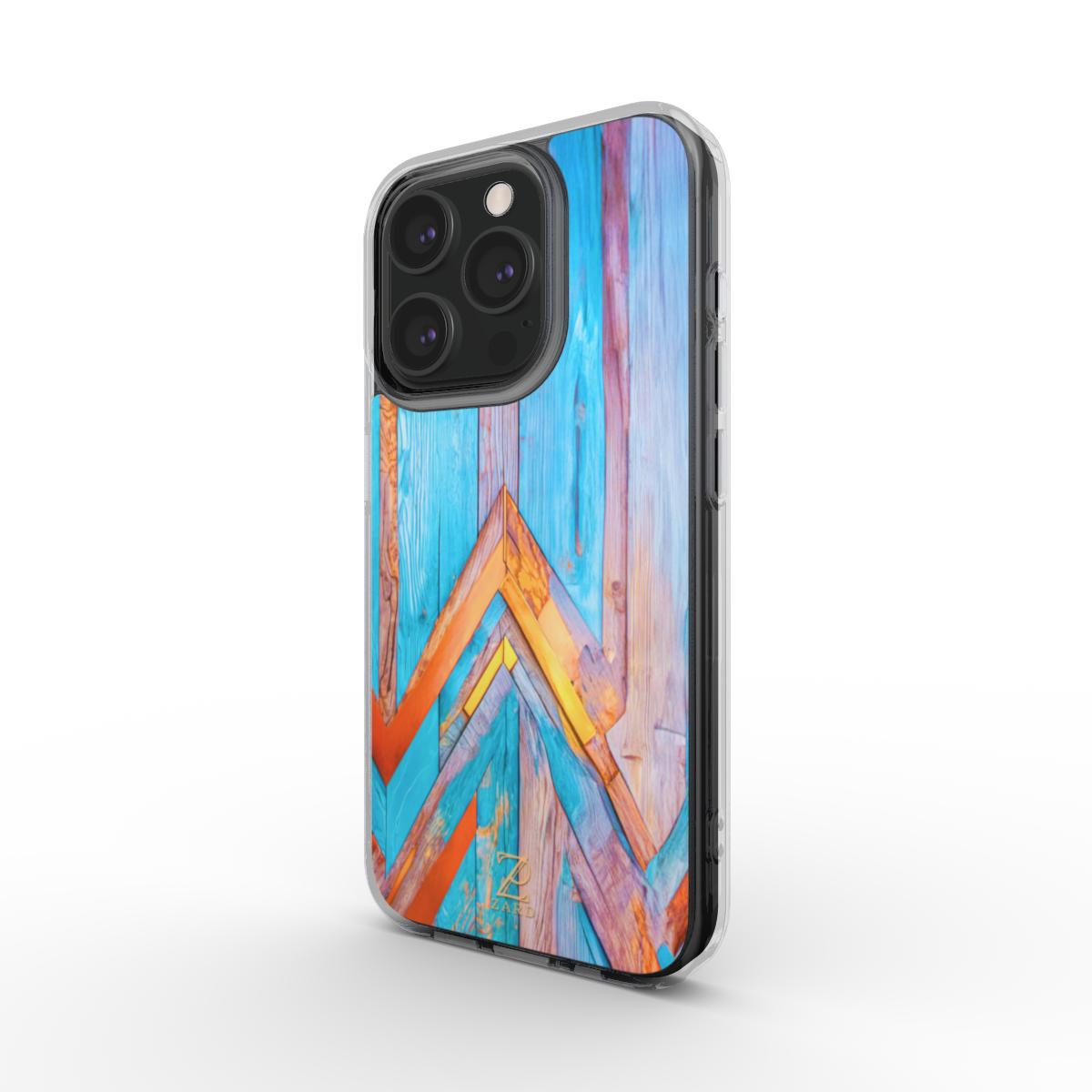 Phone clear case (MagSafe): Turquoise Rustic Wood