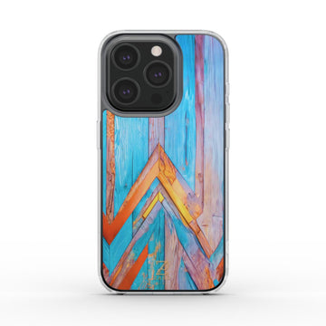 Phone clear case (MagSafe): Turquoise Rustic Wood
