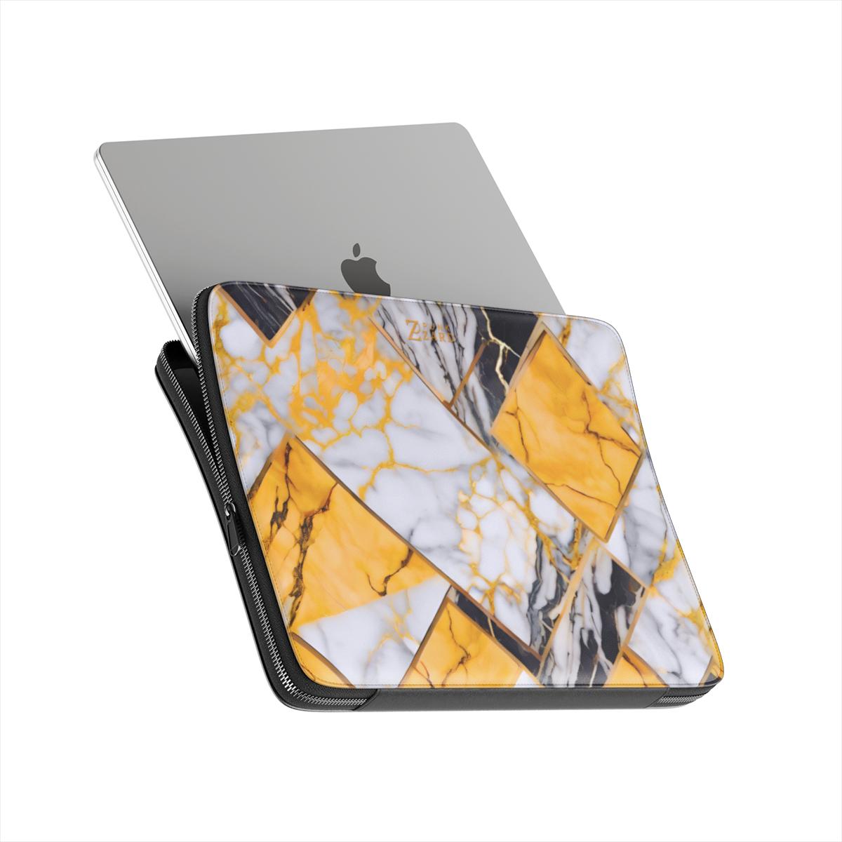 Laptop Sleeve: Yellow Grayscale Struct Marble